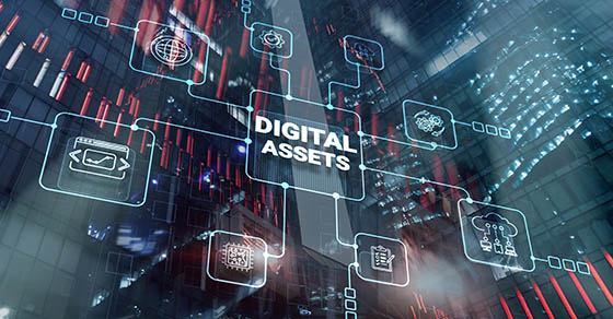 Digital,Assets,Business,Management,System,Concept,On,Modern,City,Background.